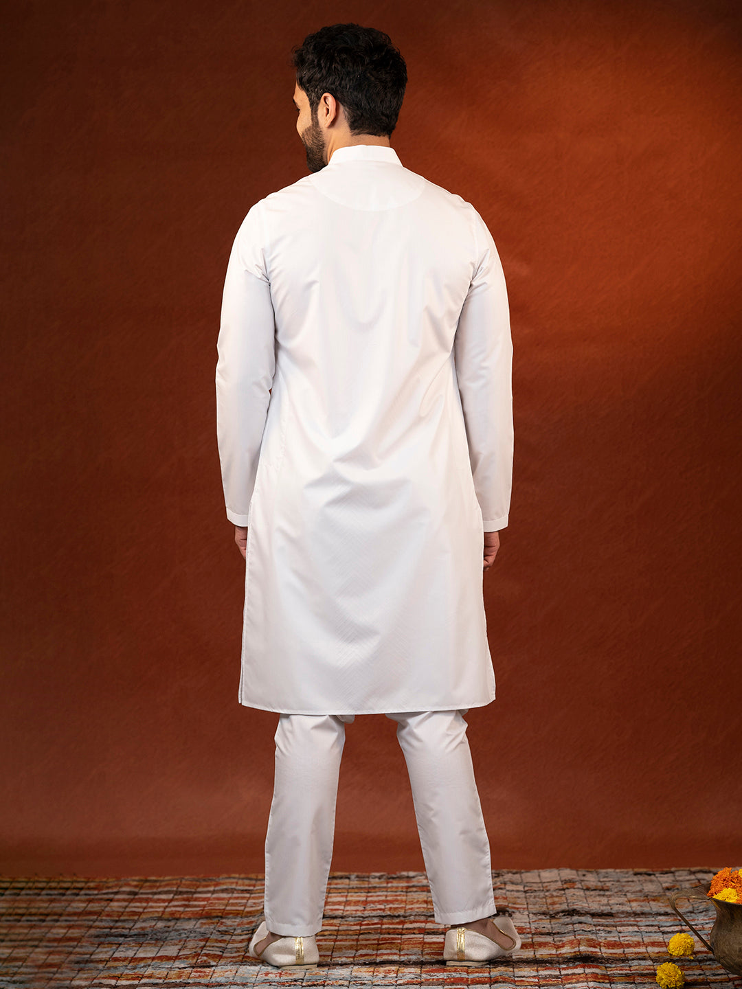 White fine Cotton Embroidered Kurta Set