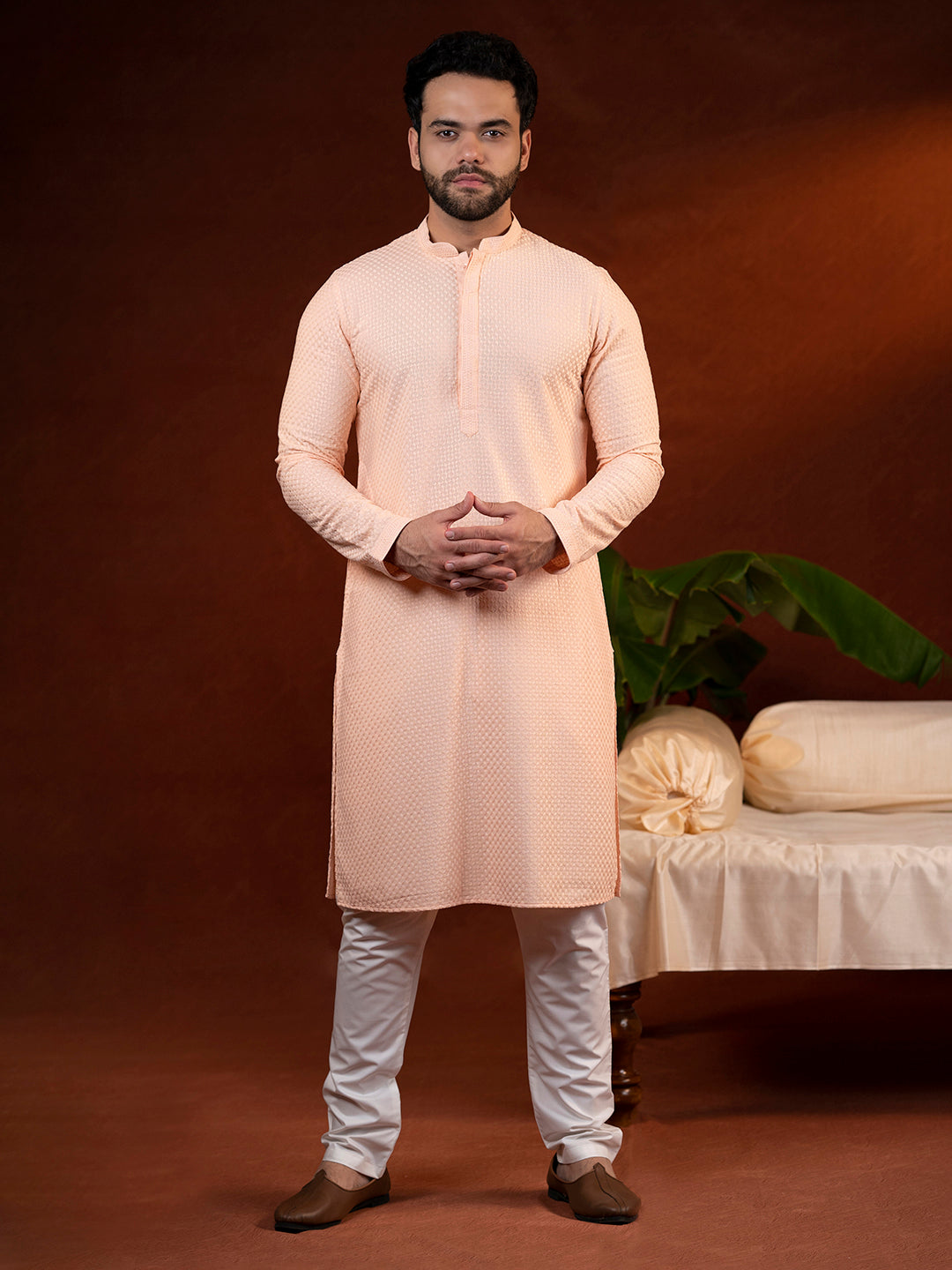 Peach Chikankari Kurta Set