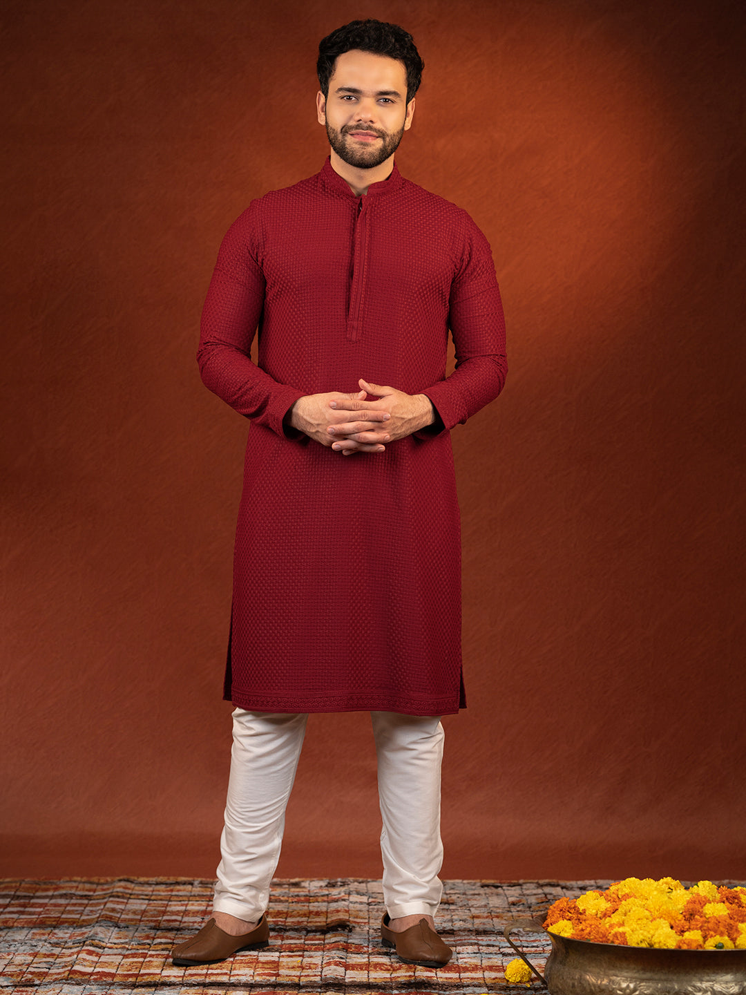 Maroon Chikankari Kurta Set