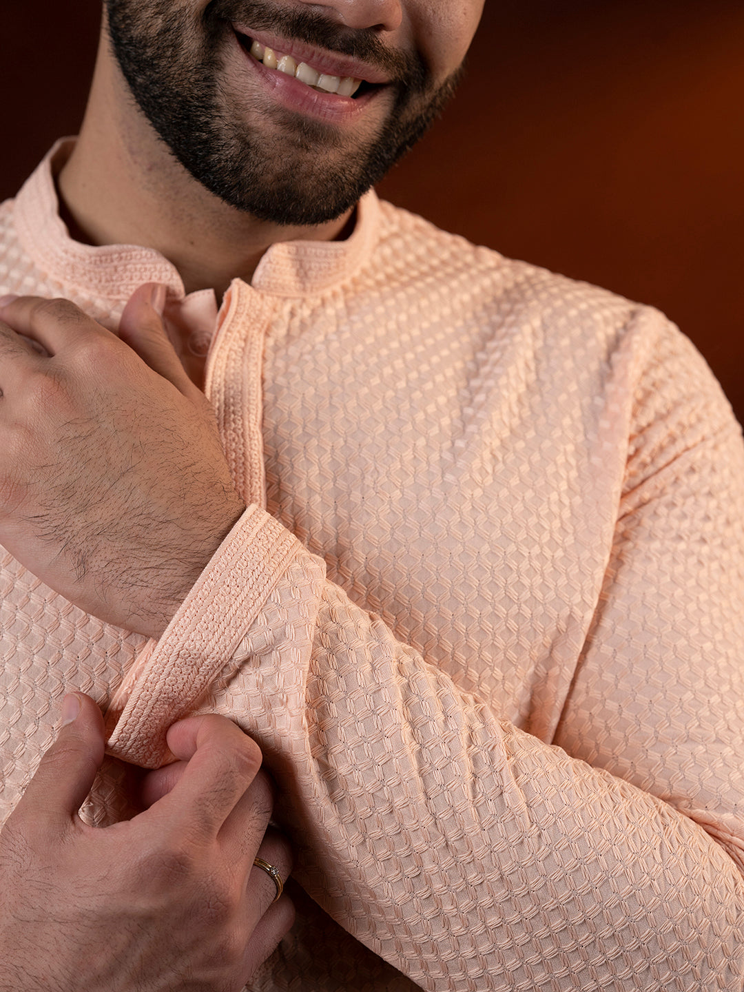 Peach Chikankari Kurta Set