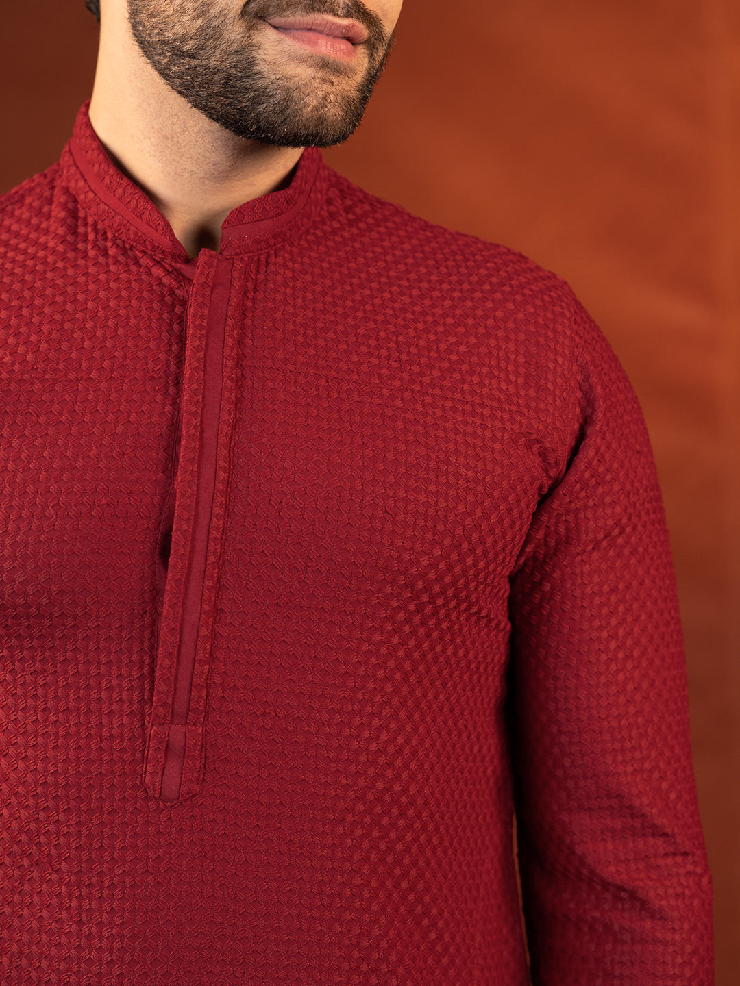 Maroon Chikankari Kurta Set