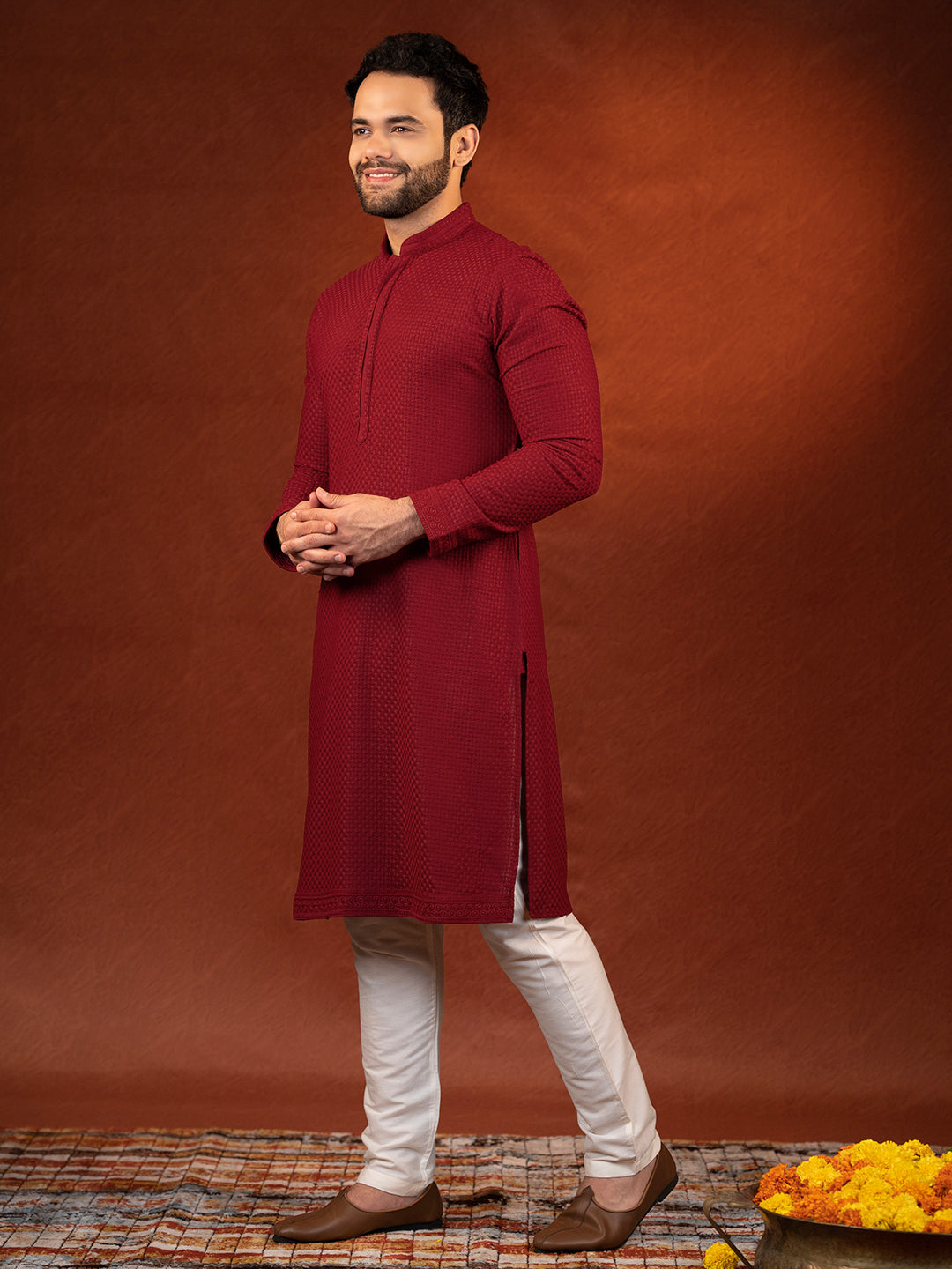 Maroon Chikankari Kurta Set