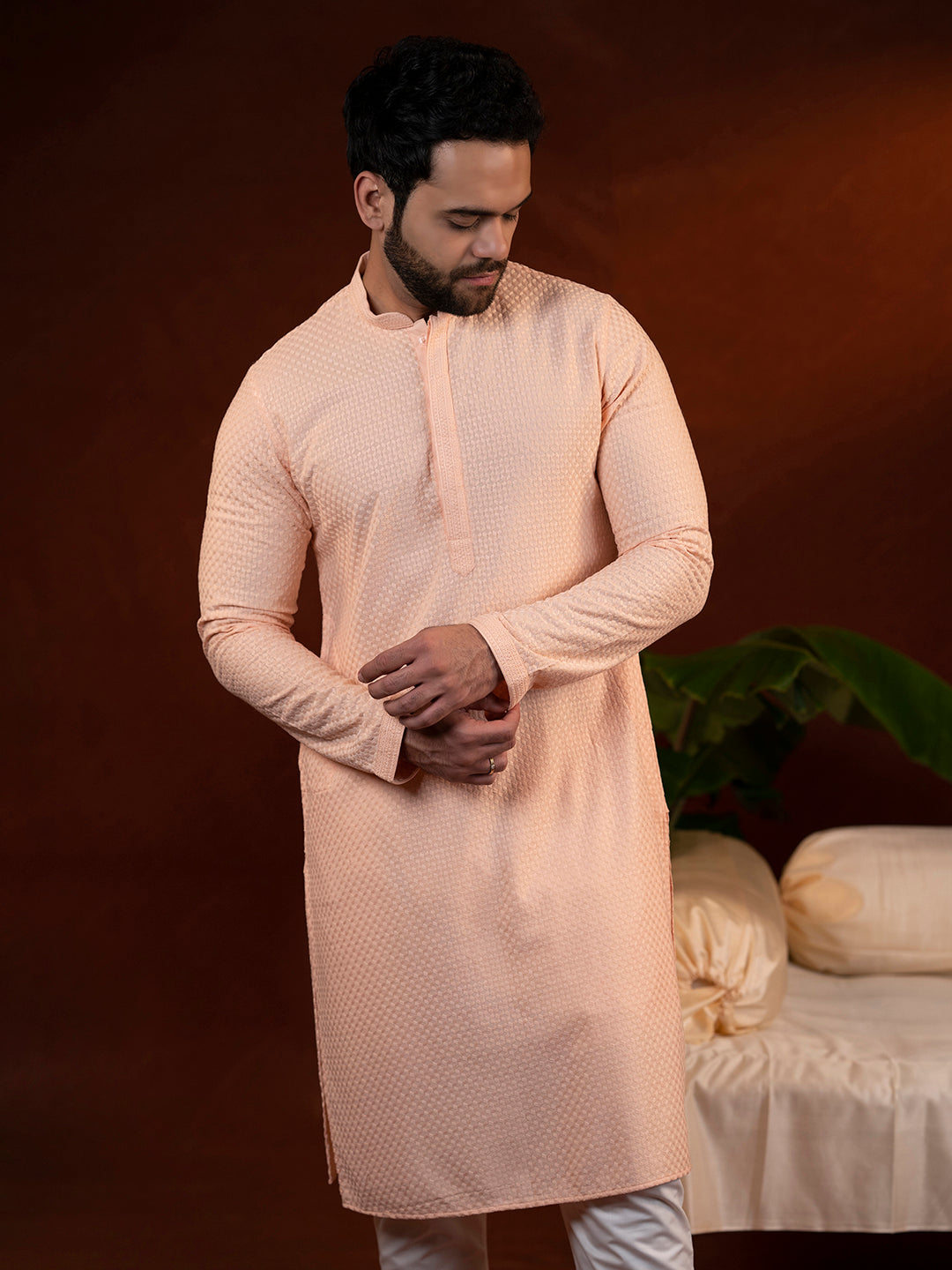 Peach Chikankari Kurta Set