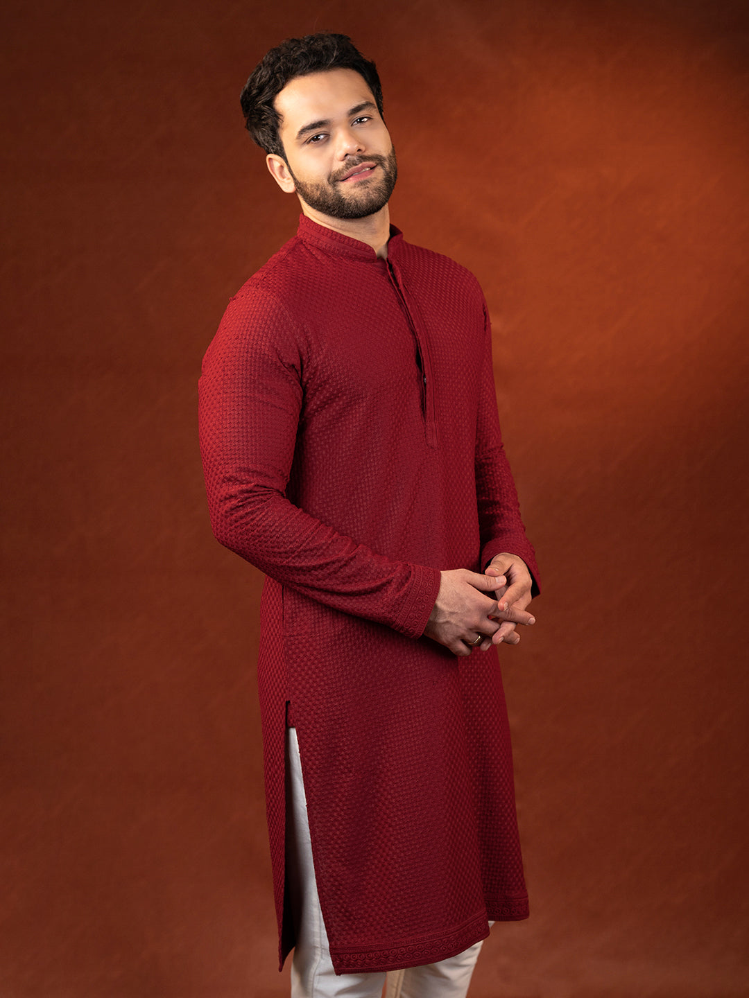 Maroon Chikankari Kurta Set