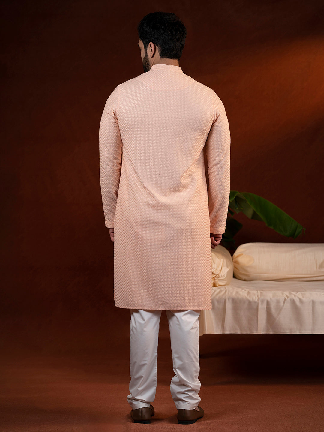 Peach Chikankari Kurta Set