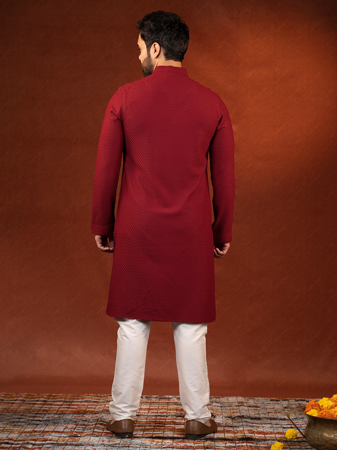 Maroon Chikankari Kurta Set