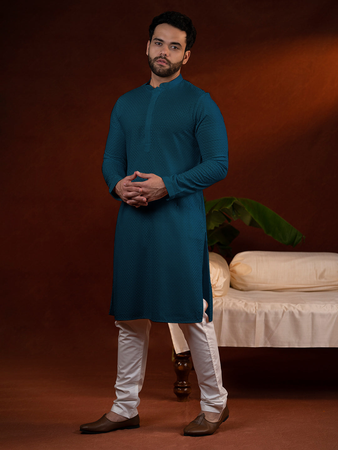 Teal Chikankari Kurta Set