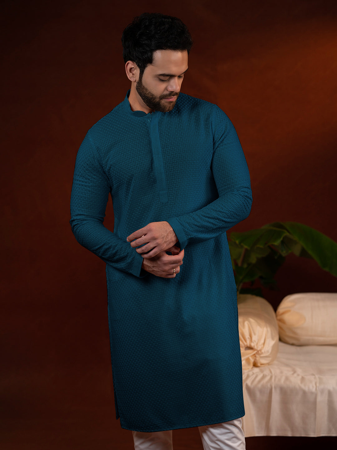 Teal Chikankari Kurta Set