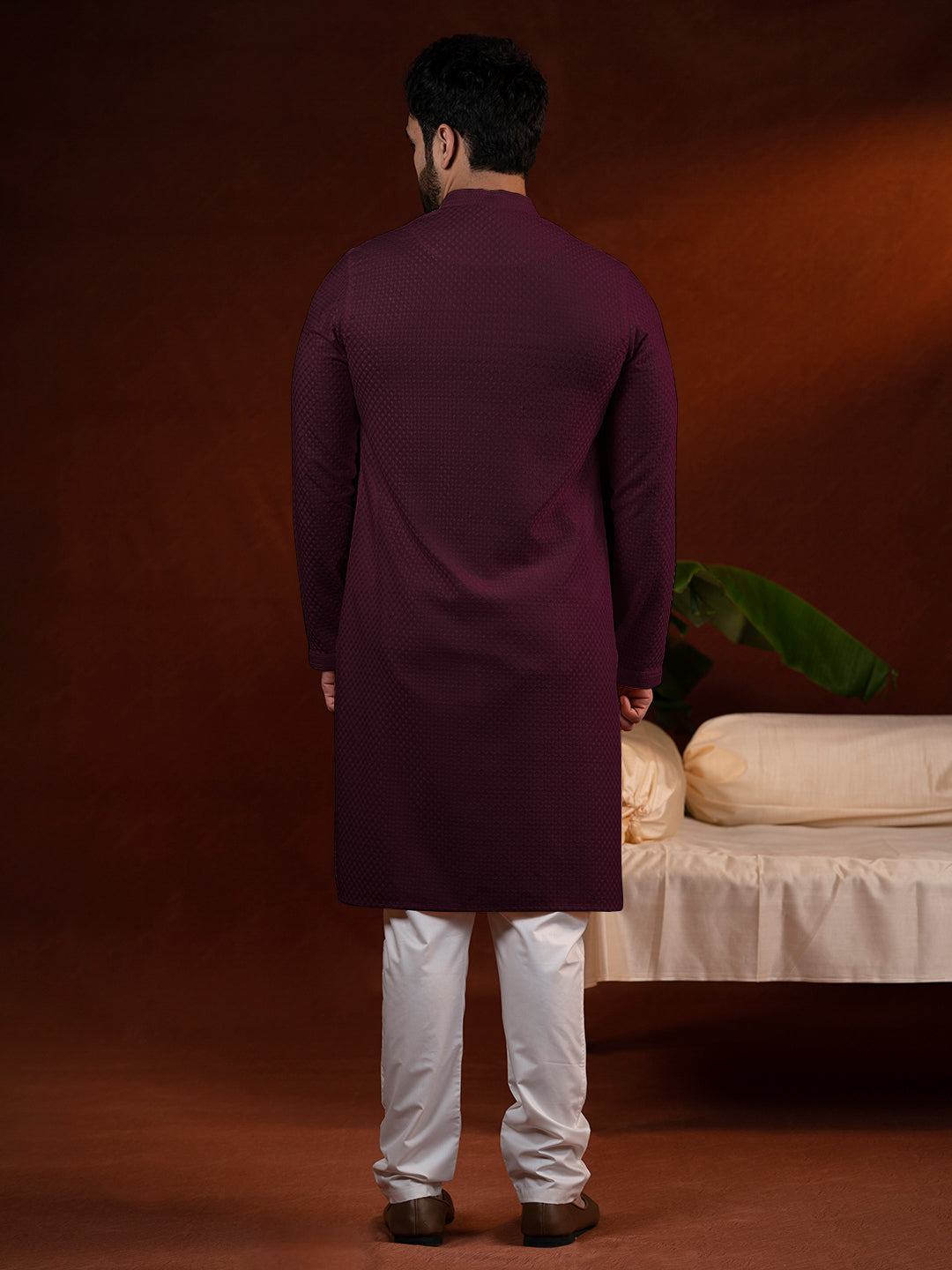 Wine Chikankari Kurta Set