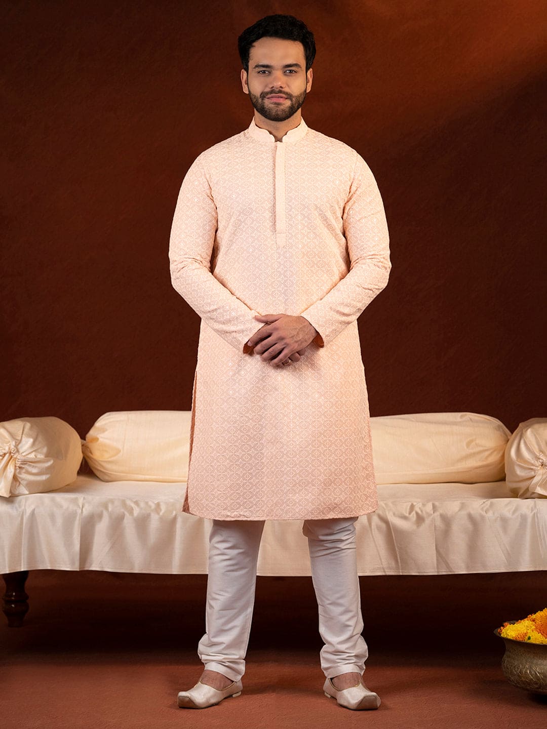 Pastel Peach Chikankari Kurta Set