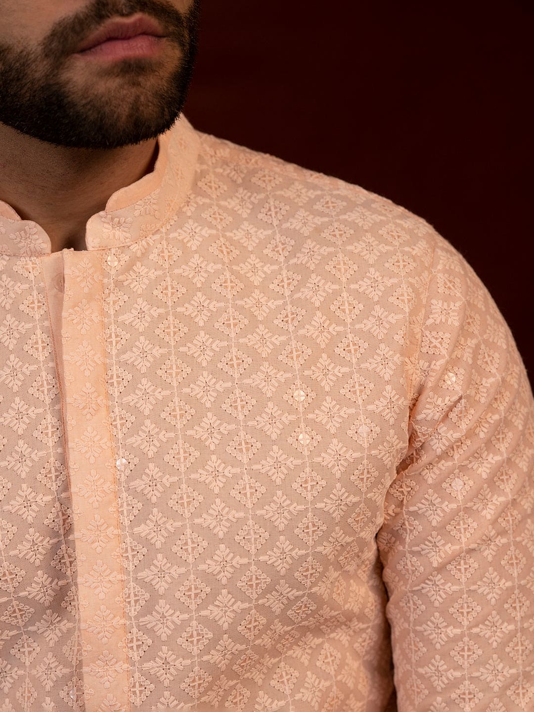 Pastel Peach Chikankari Kurta Set