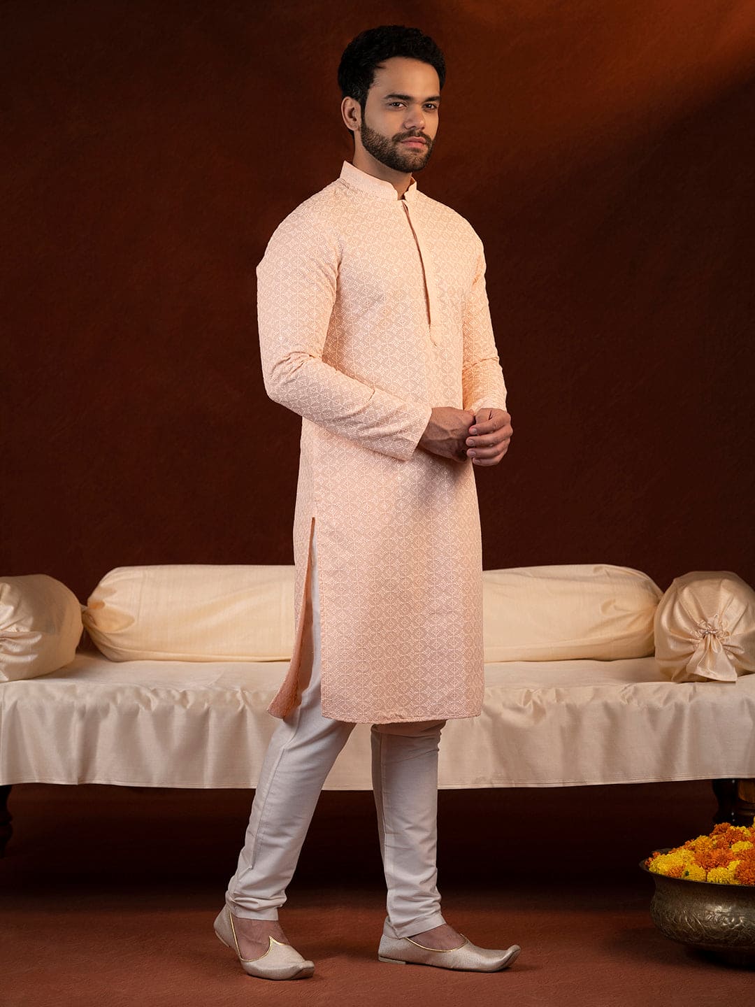 Pastel Peach Chikankari Kurta Set