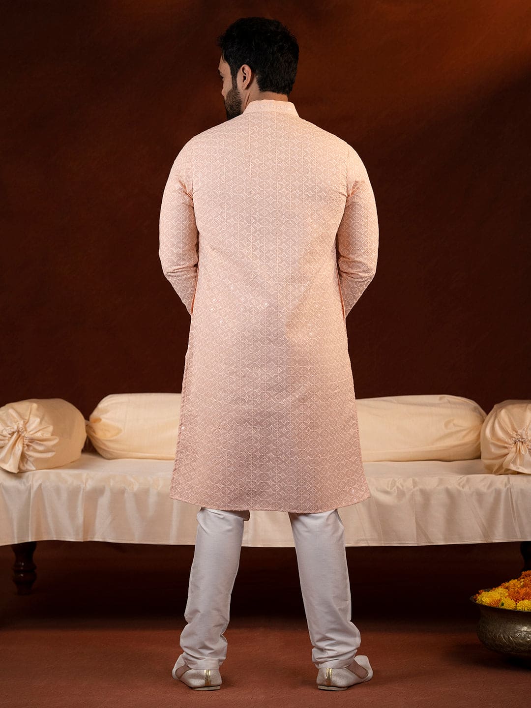 Pastel Peach Chikankari Kurta Set