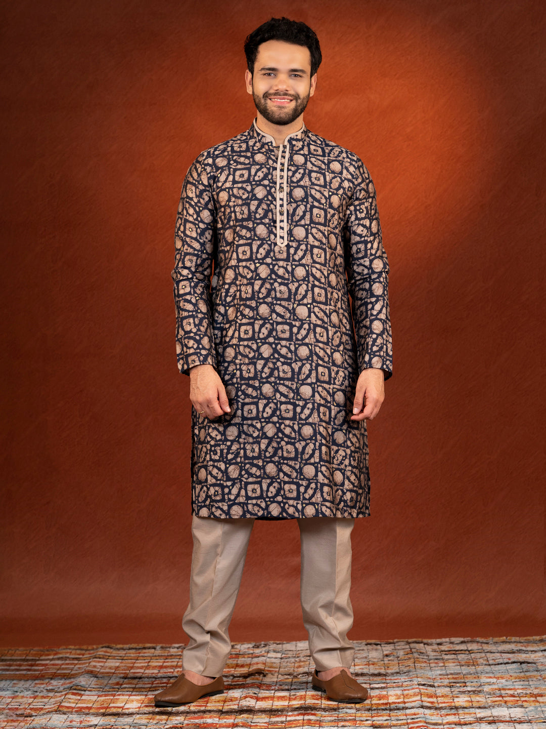 Midnight Blue Batik Print Kurta