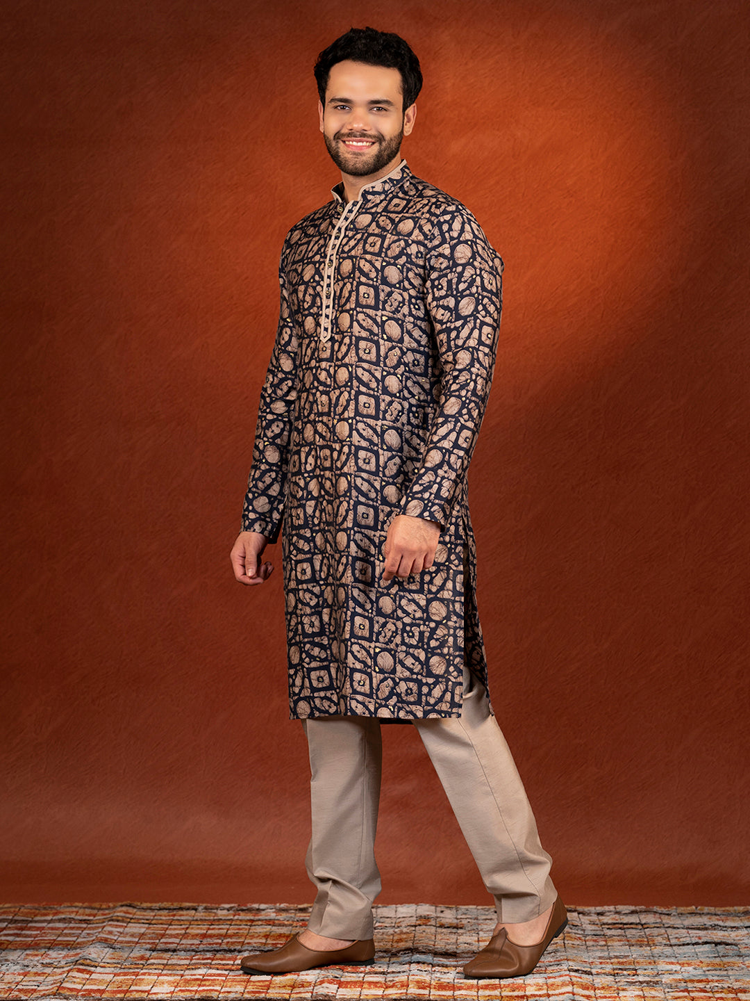 Midnight Blue Batik Print Kurta