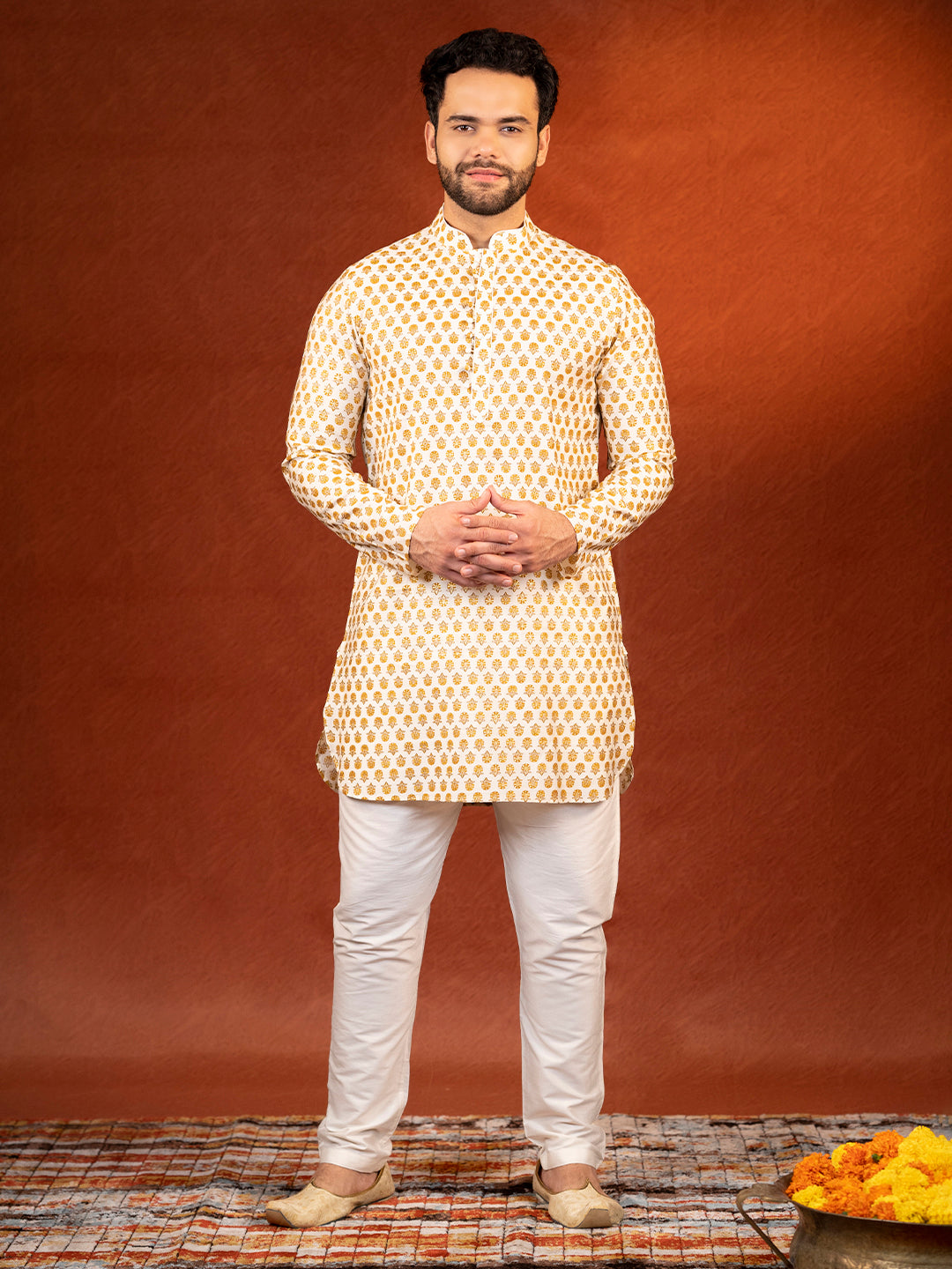 Cream Sanganeri print Kurta Set