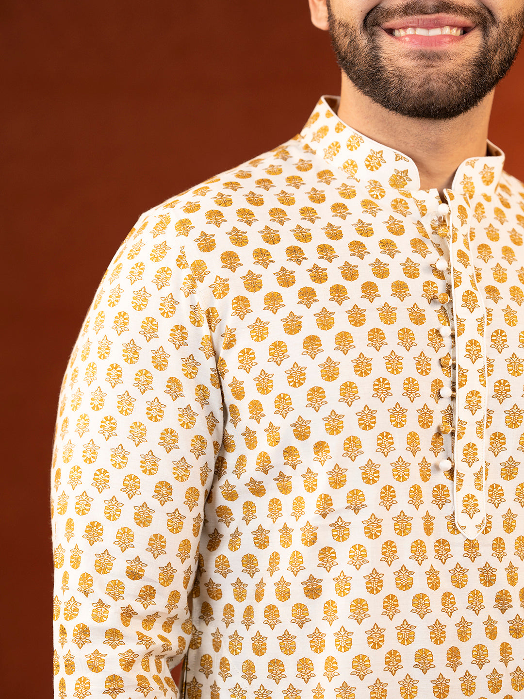 Cream Sanganeri print Kurta Set