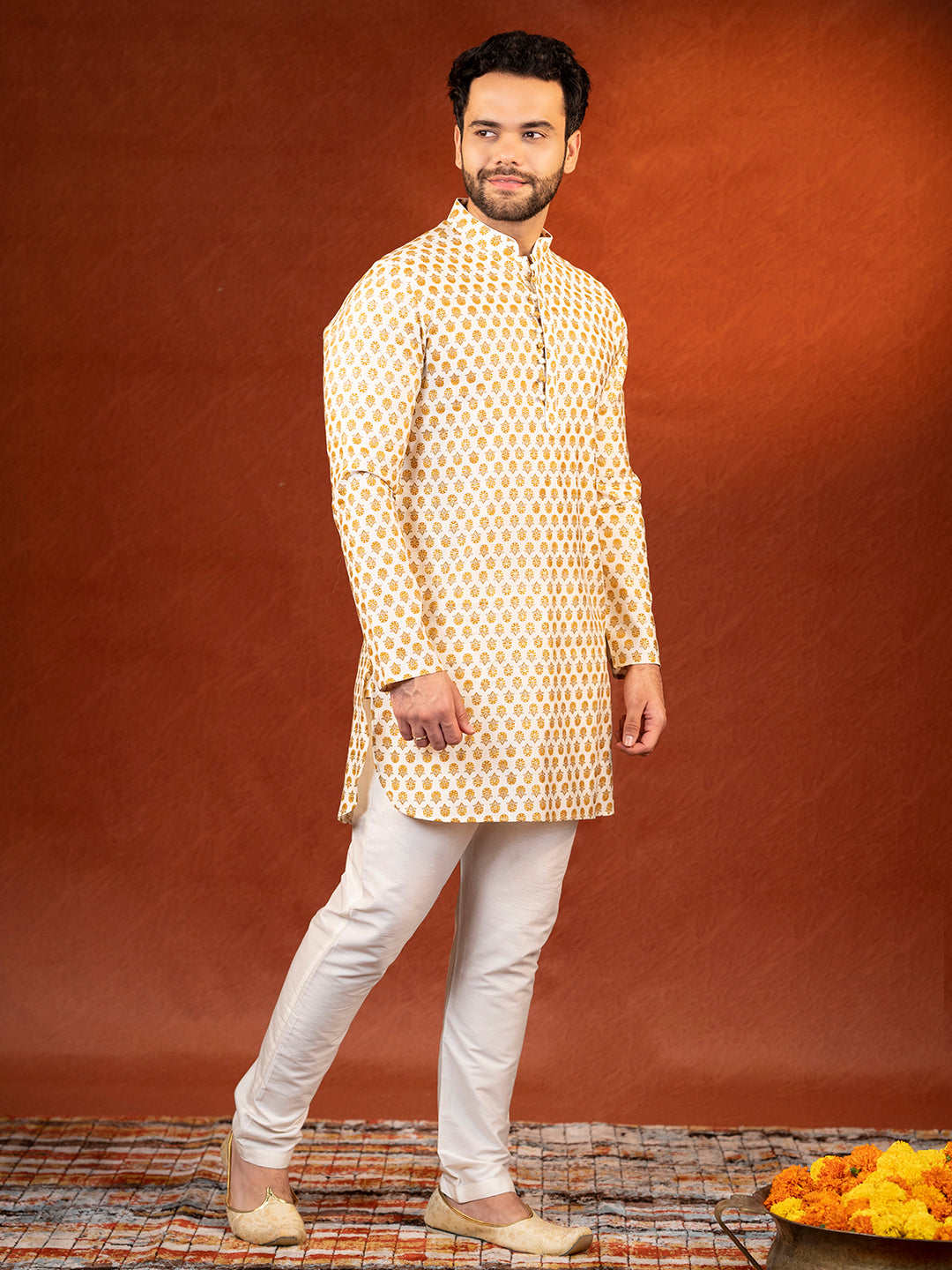 Cream Sanganeri print Kurta Set