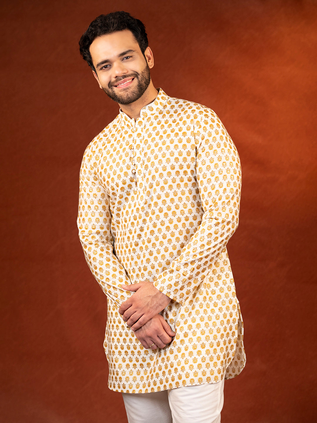 Cream Sanganeri print Kurta Set