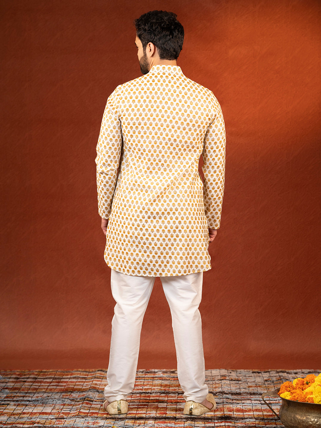 Cream Sanganeri print Kurta Set