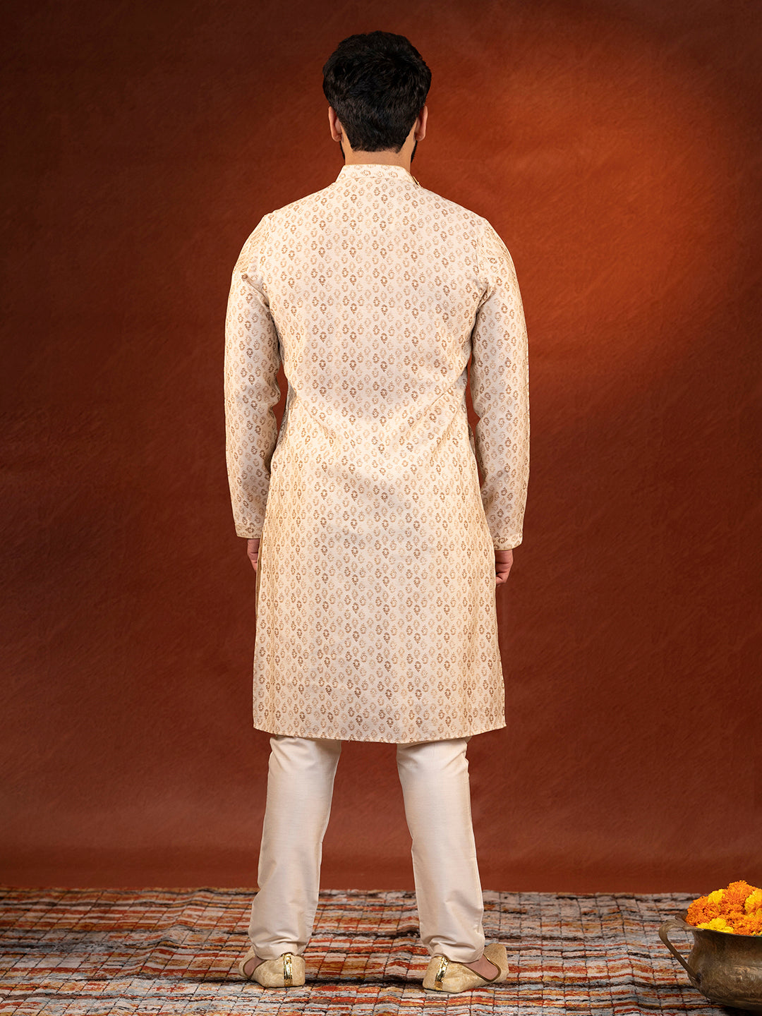 Cream Printed Side Open Kurta Set