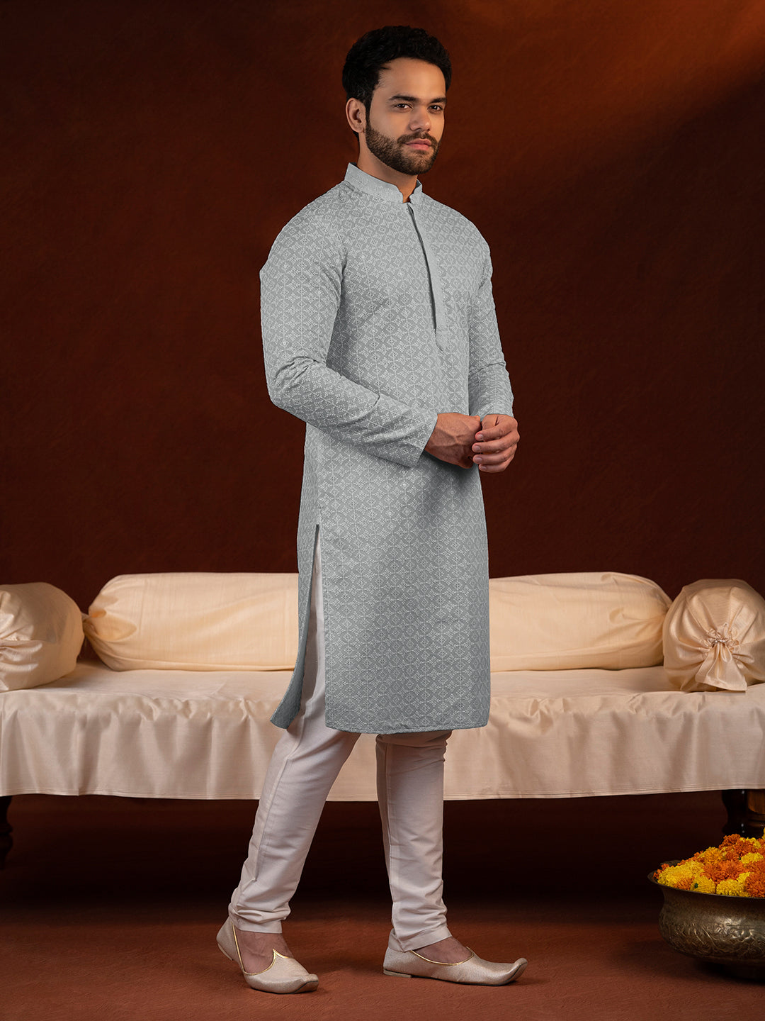 Grey Chikankari Kurta Set