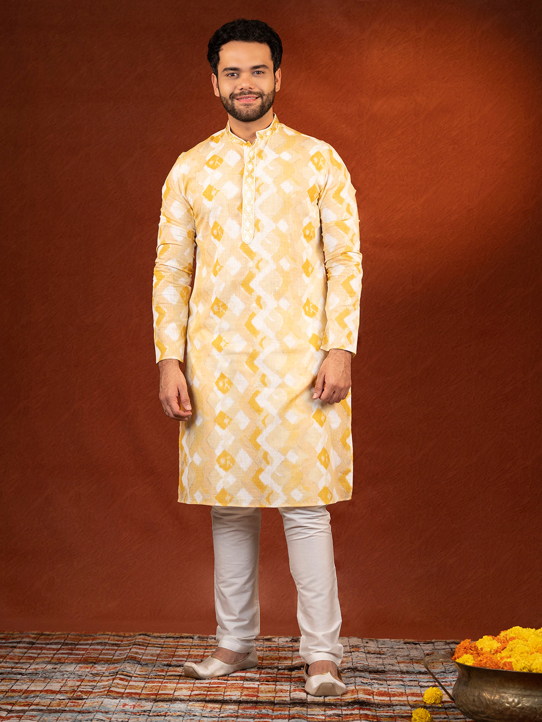 Yellow ZigZag Ceremonial Kurta Set