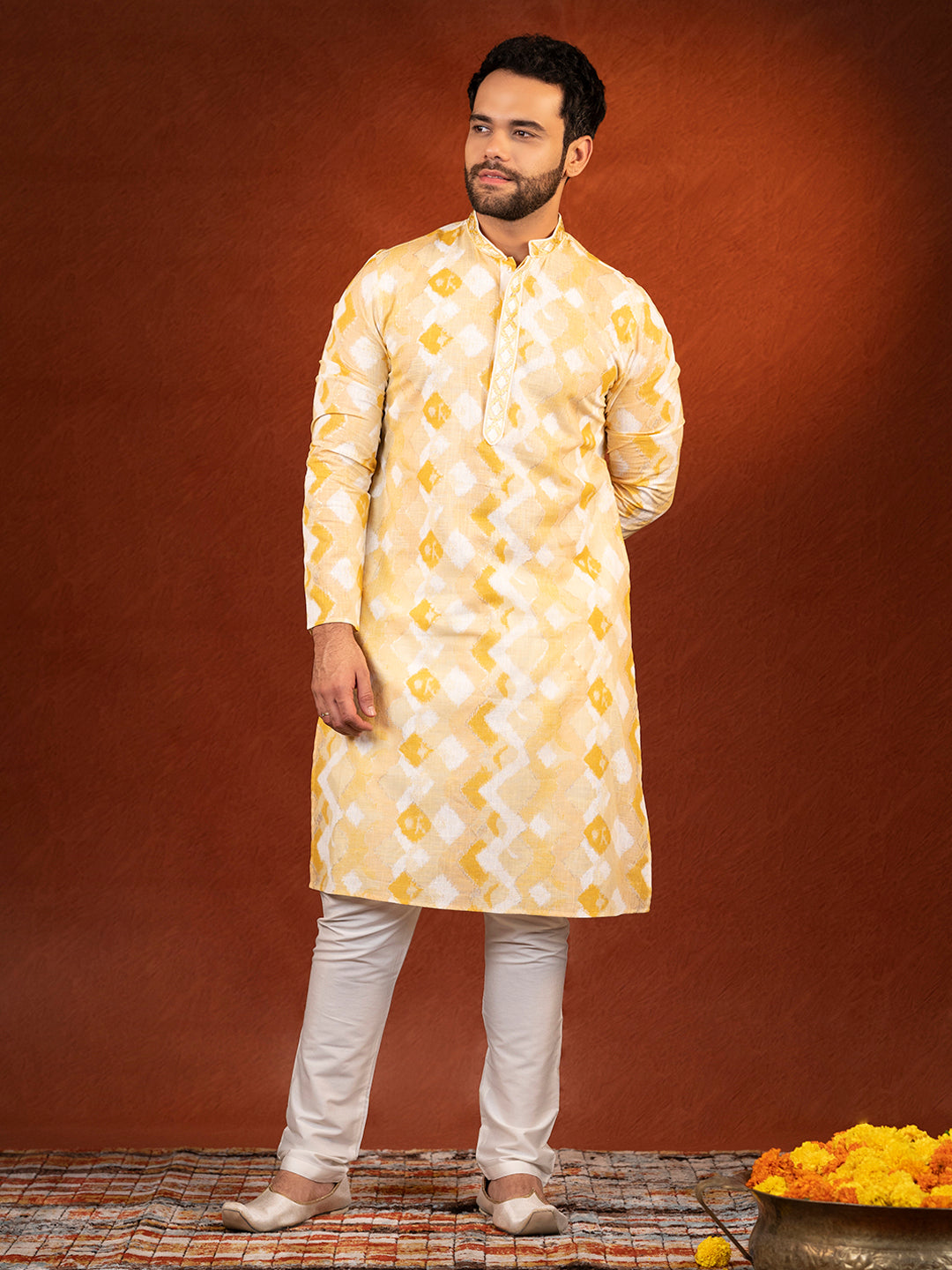 Yellow ZigZag Ceremonial Kurta Set