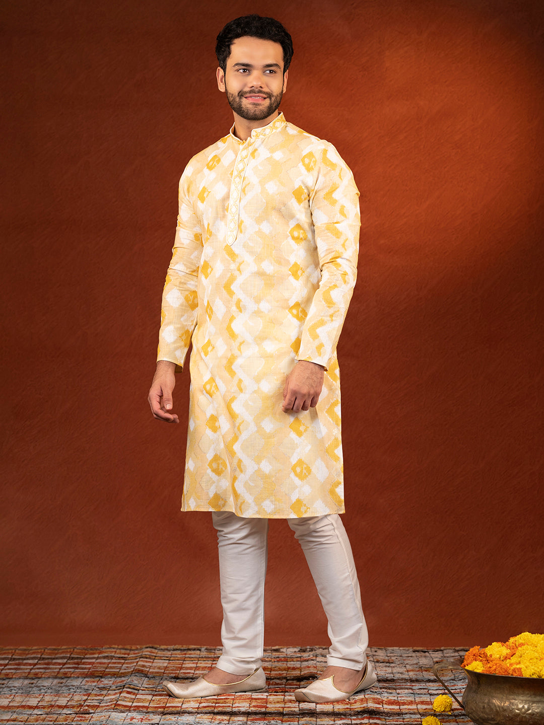 Yellow ZigZag Ceremonial Kurta Set