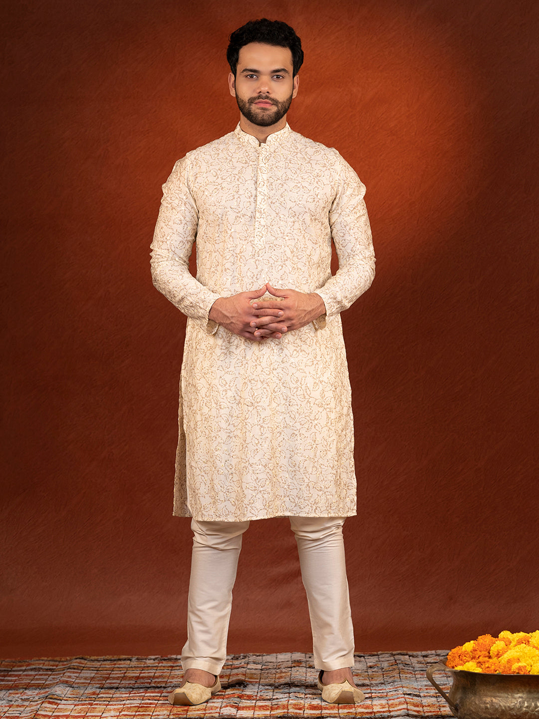 Cream Embroidered Kurta Set