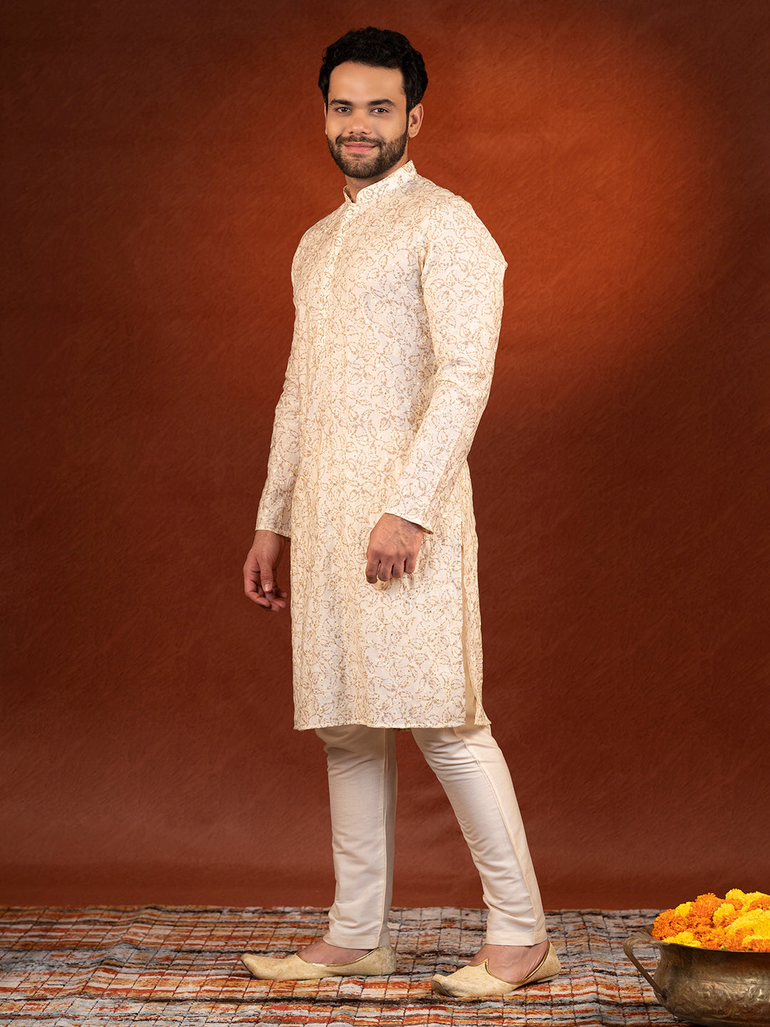 Cream Embroidered Kurta Set