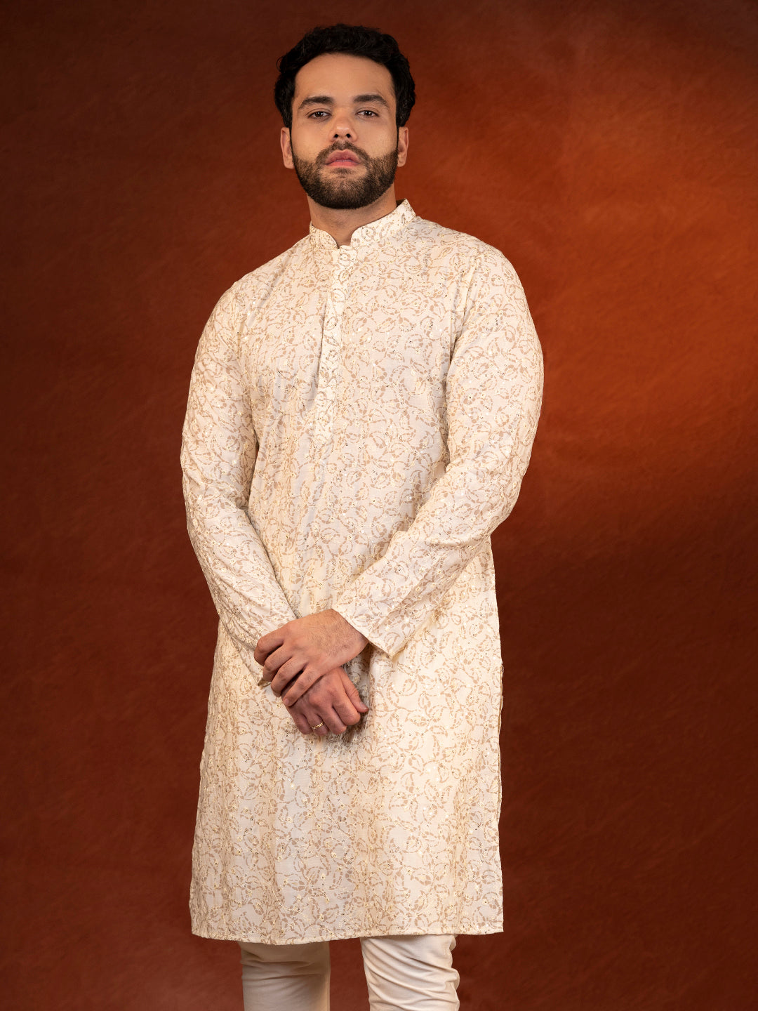 Cream Embroidered Kurta Set