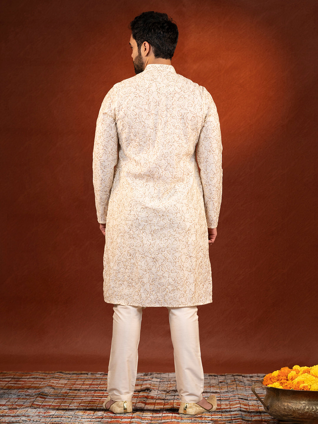 Cream Embroidered Kurta Set