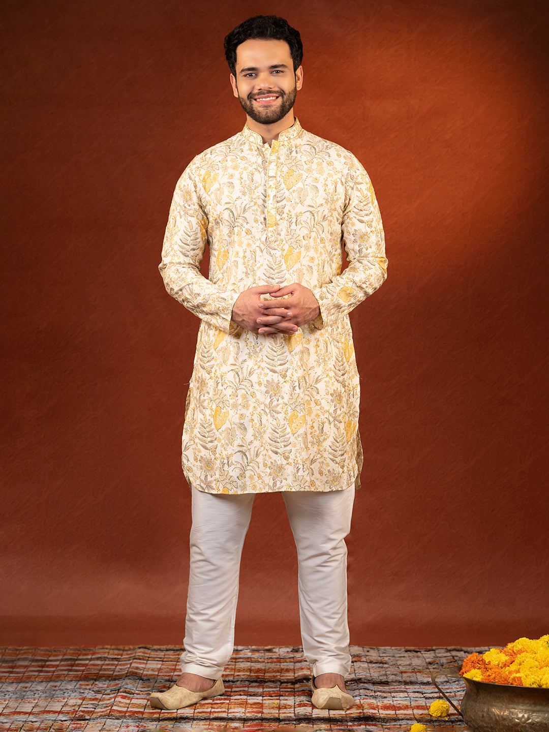 Cream Embroidered Kurta Set