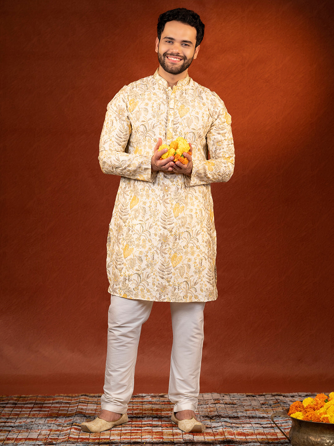 Cream Embroidered Kurta Set