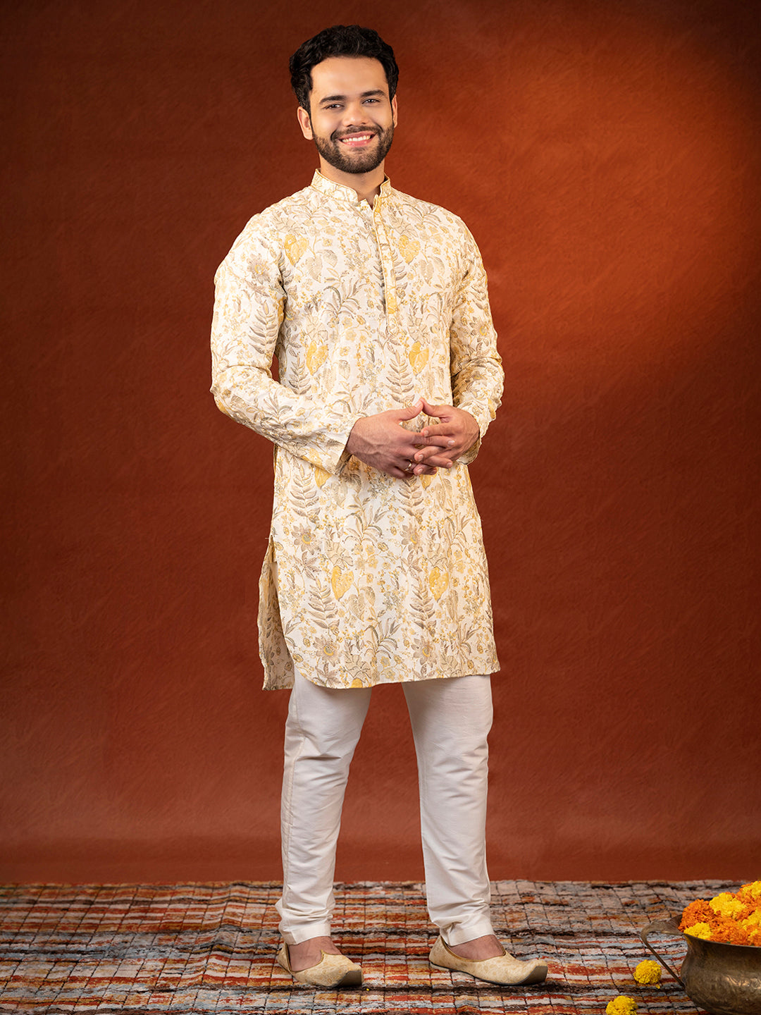 Cream Embroidered Kurta Set