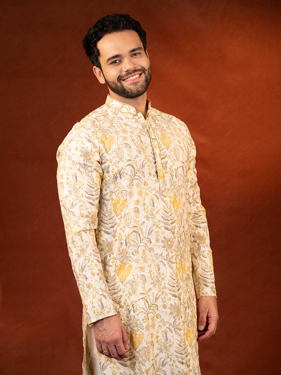 Cream Embroidered Kurta Set