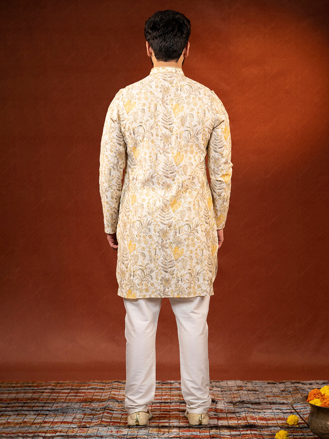 Cream Embroidered Kurta Set