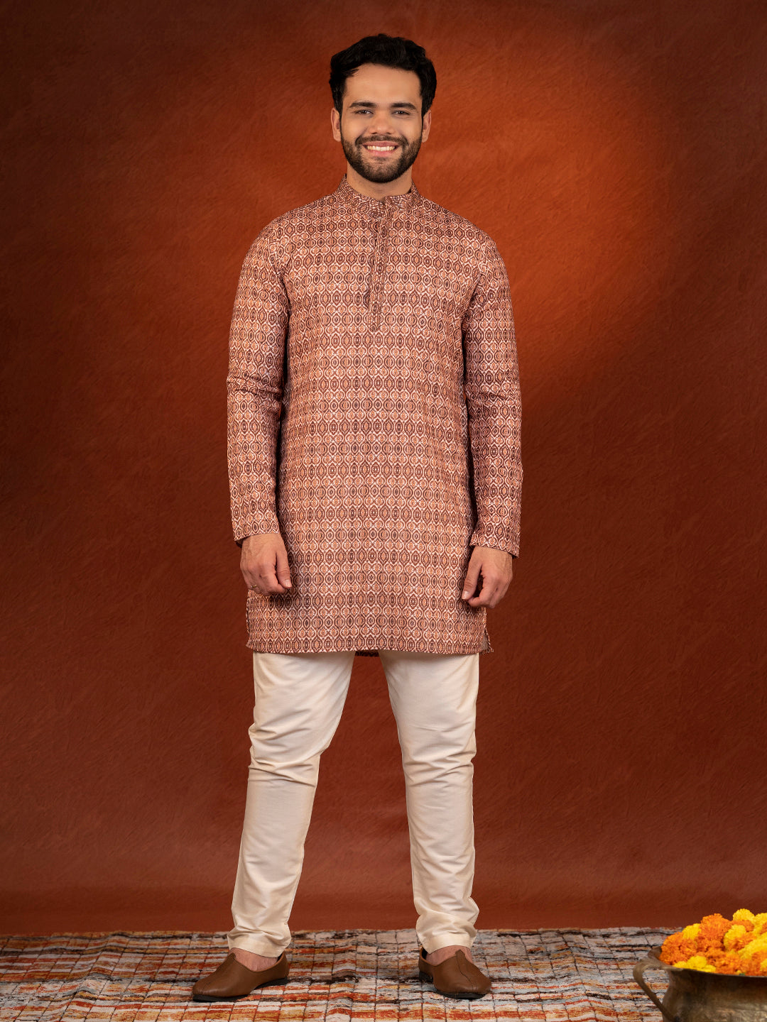 Printed Maroon Cotton Kurta Pajama Set