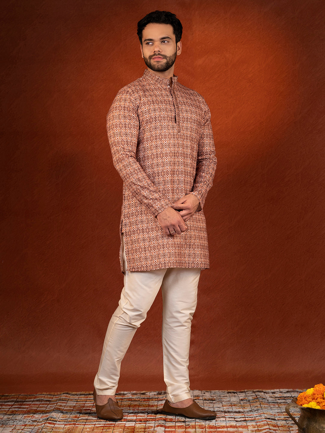 Printed Maroon Cotton Kurta Pajama Set