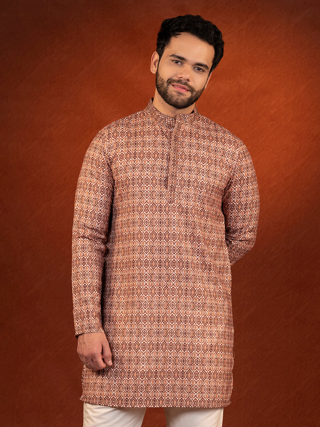 Printed Maroon Cotton Kurta Pajama Set