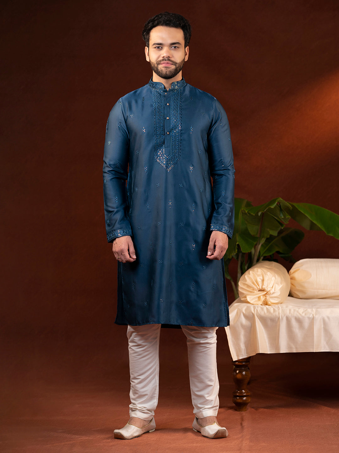 Denim Blue Embroidery Kurta Set