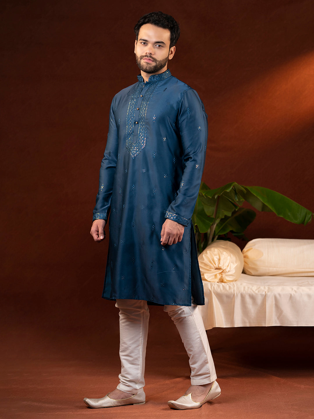 Denim Blue Embroidery Kurta Set