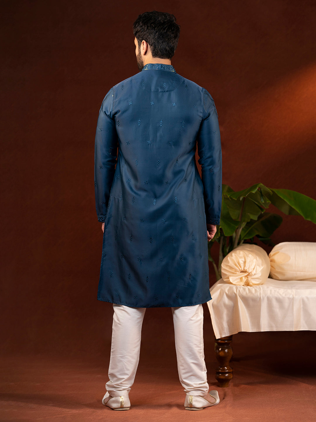 Denim Blue Embroidery Kurta Set