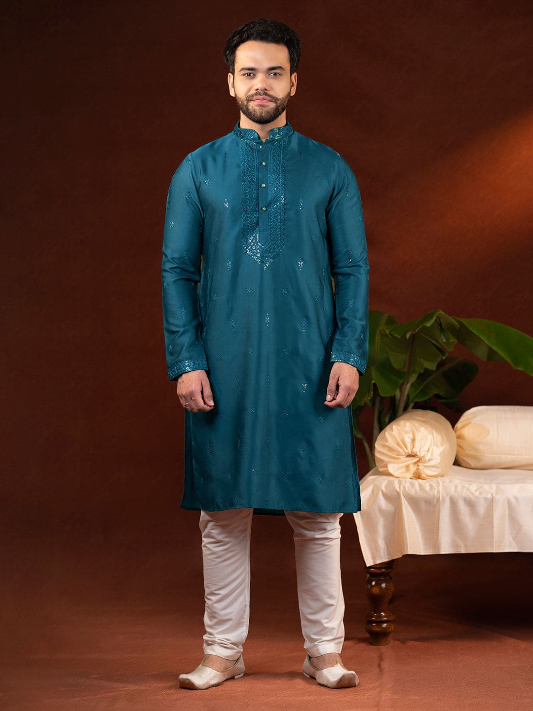 Teal Embroidery Kurta Set