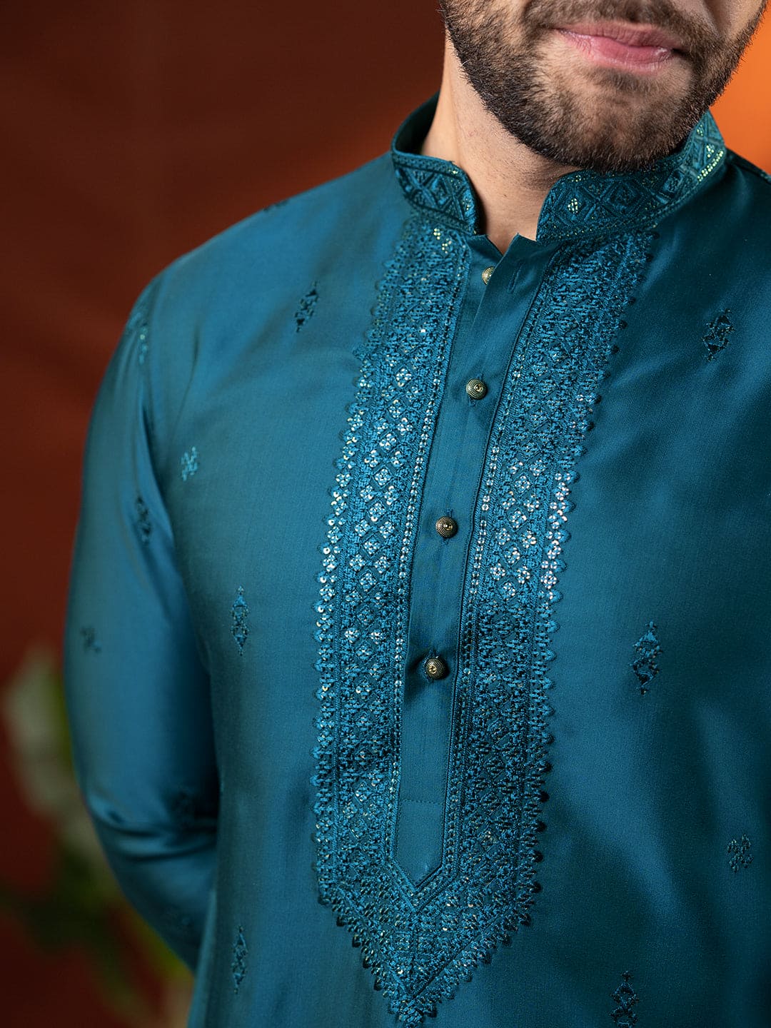 Teal Embroidery Kurta Set