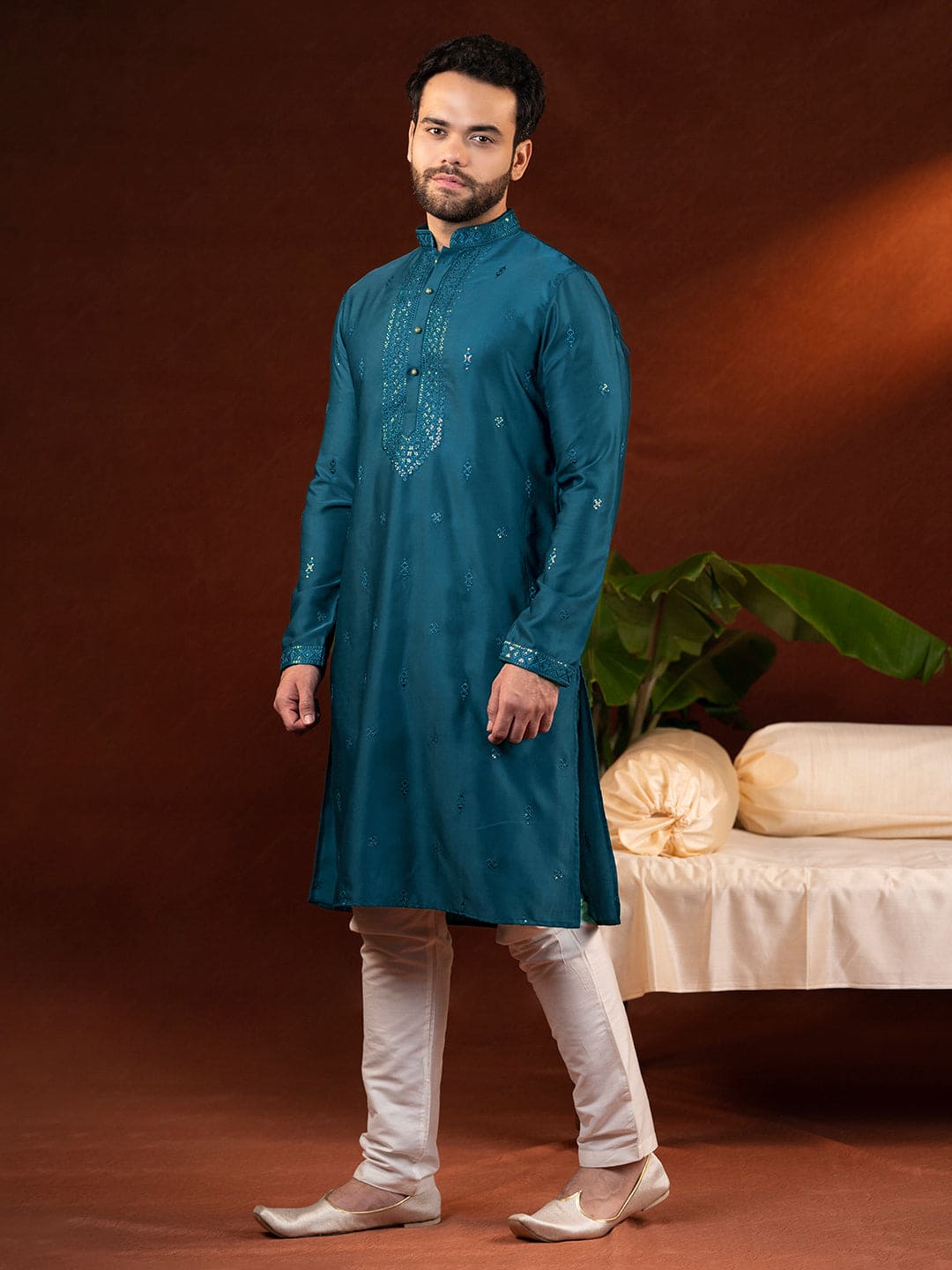 Teal Embroidery Kurta Set