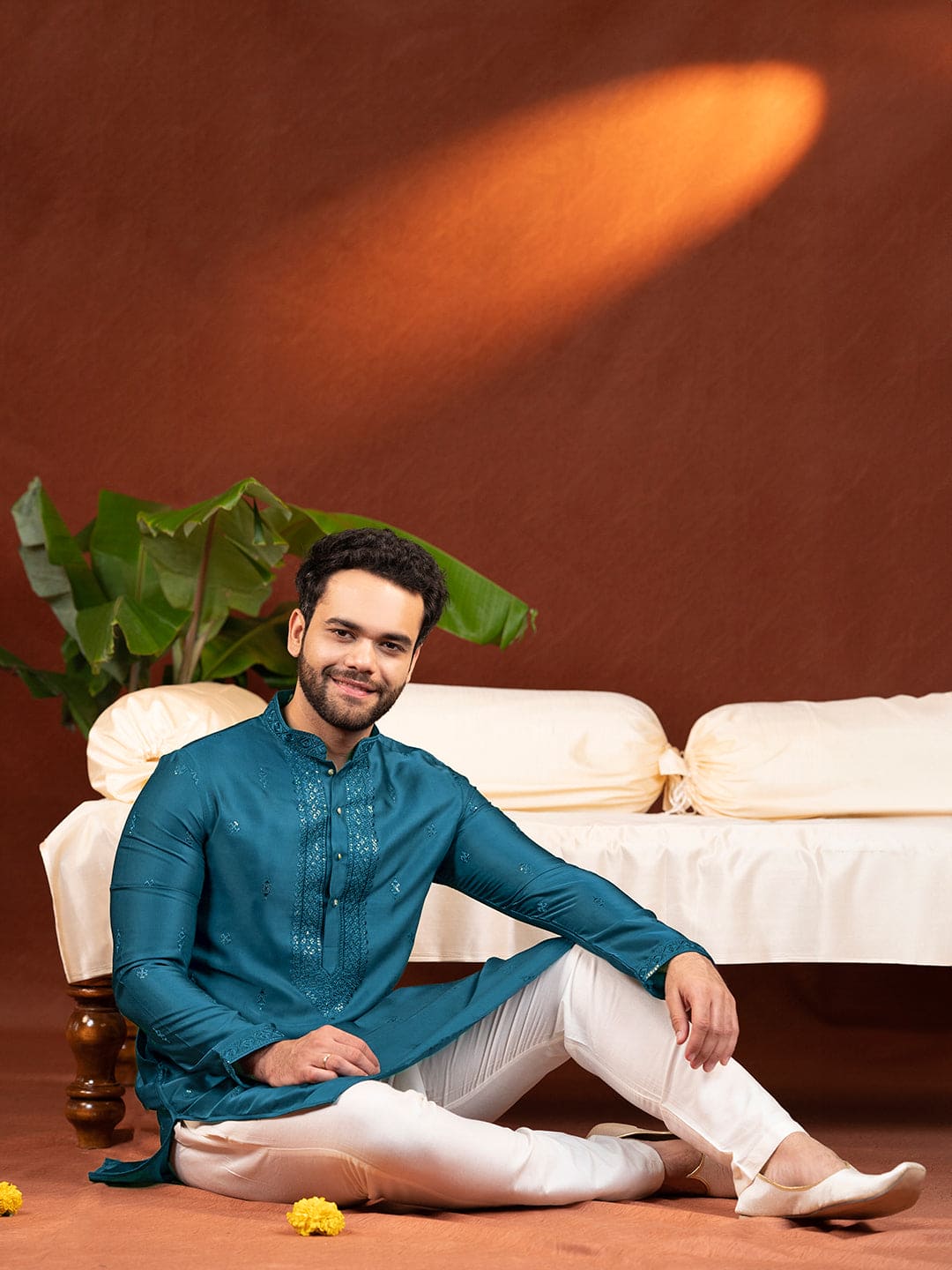 Teal Embroidery Kurta Set