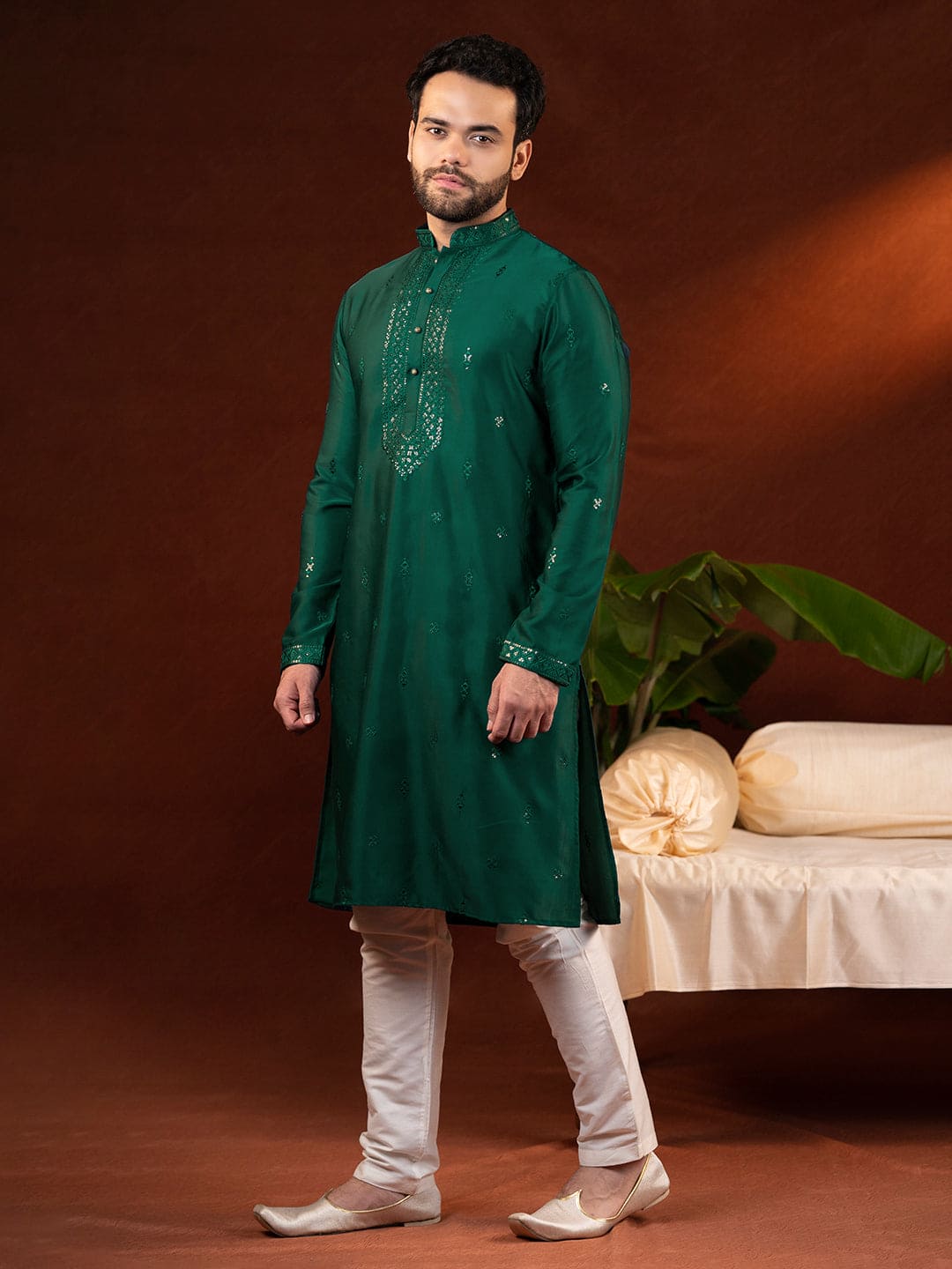 Olive Green Embroidery Kurta Set