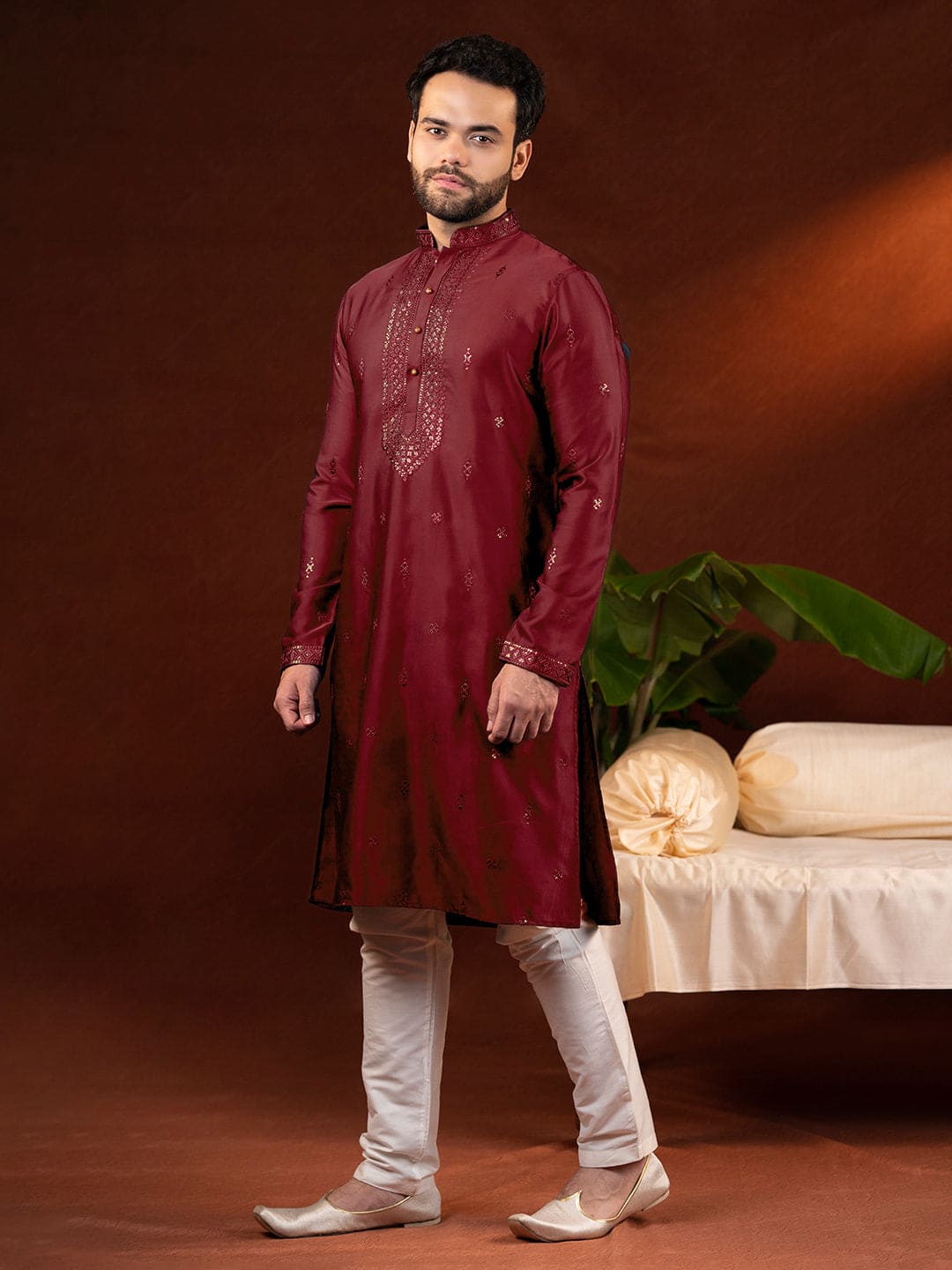 Maroon Embroidery Kurta Set